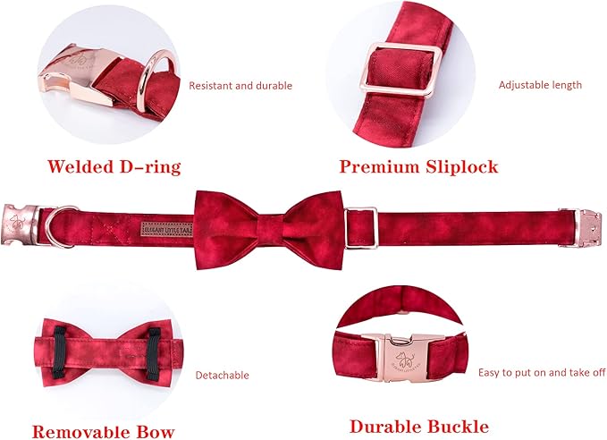 Elegant little tail Christmas Dog Collar,Puppy Collar, Male or Female Dog Collar with Bow Adjustable Soft Bow tie Dog Collars for Small Dogs