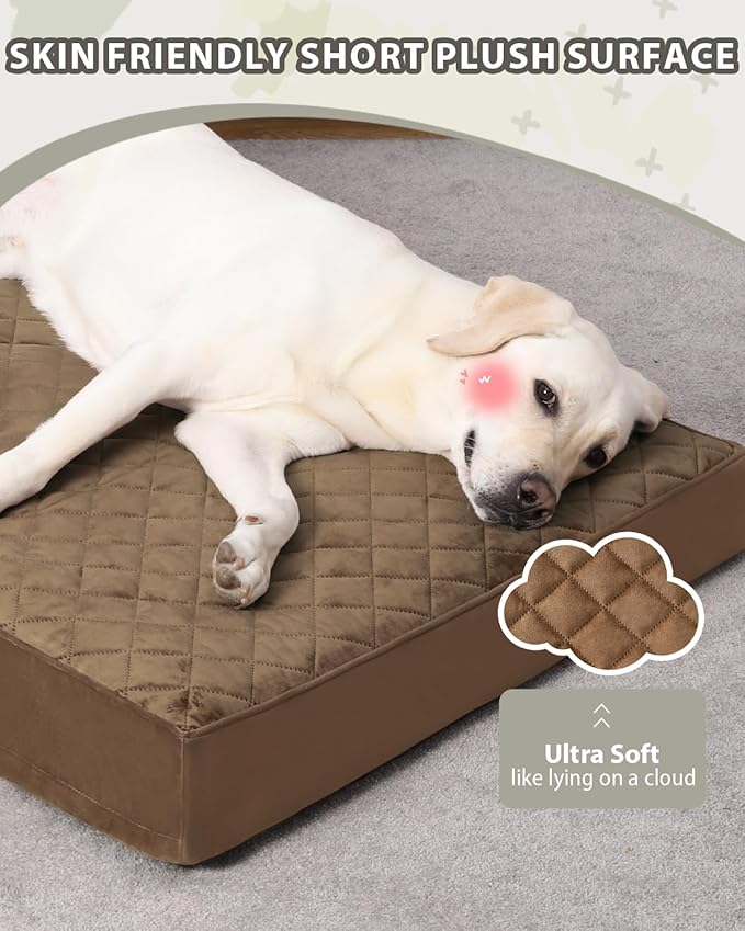 Orthopedic XL Dog Beds Large Sized Waterproof with Removable Washable Cover and Non-Slip Bottom, Quilting Dog Bed for Crate, 41x27 Inch, Brown