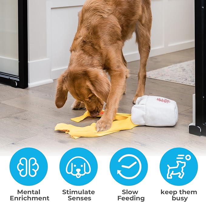Dog Toys Plush with Squeaky & Treat Hiding Features - Mental Stimulation Enrichment Toy for Large Breed Dogs - Machine Washable Slow Feeder to Keep Dogs Busy，Take Out Box