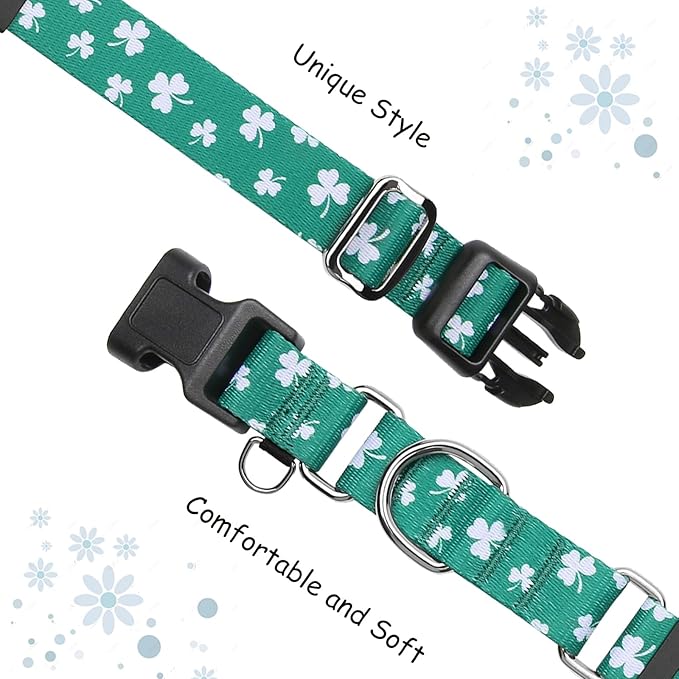 St.Patrick's Day Martingale Collar for Dogs with Buckle Adjustable Shamrock Spring Holiday Dog Collar (Clover, Small)