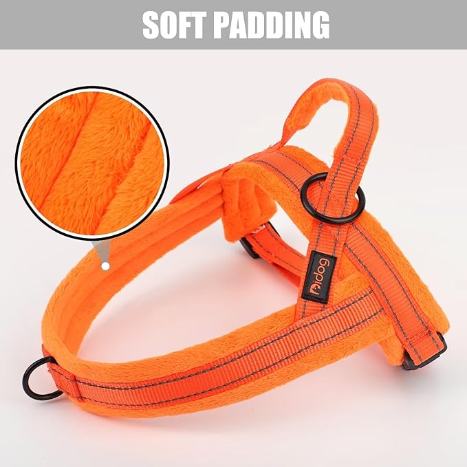 Didog Soft Flannel Padded Dog Vest Harness, No Pull/Quick Fit Reflective Dog Strap Harness, Easy for Training Walking (M:Chest 21-26", Orange)