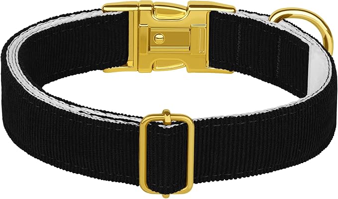 Personalized Dog Collar with Gold Metal Buckle, Velvet Custom Dog Collars for Small, Medium & Large Dogs – Puppy Collars with Metal Buckle, 4 Sizes, 8 Colors (Black, XL, 19"-24")
