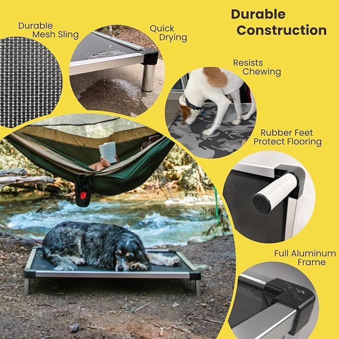 K9 Ballistics Chew Proof Elevated Outdoor Cooling Cot Bed for XX Large Dogs - Virtually Indestructible, Preassembled, Withstands Aggressive Chewers - XXL, Black Mesh