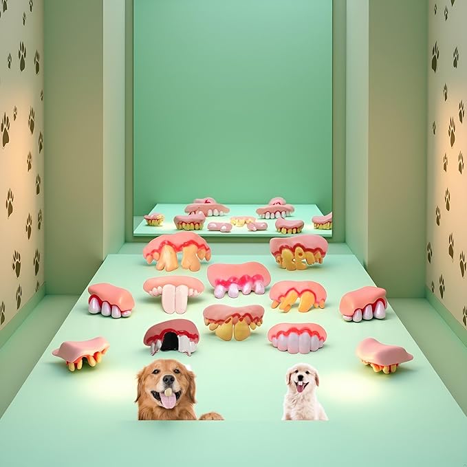 A Set of 8pcs Spoof Teeth Fake for Dogs,Funny Silicone Teeth Braces,Creative Fake Chew Toys, Easy to Apply Dog Toy,Interactive Toys,Dog Christmas Costume Suitable Accessories