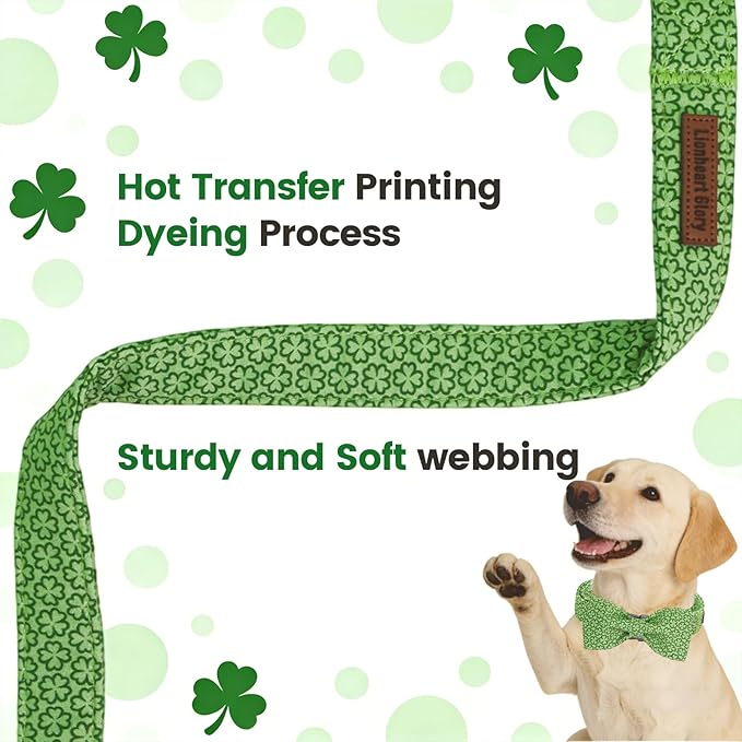Lionheart glory St. Patrick's Day Dog Collar with Bowtie - Cute Lucky Clover Shamrock Dog Bow Collar, Soft Adjustable Collars Green Spring Trefoil Collars Bowtie for Small Dogs Puppy