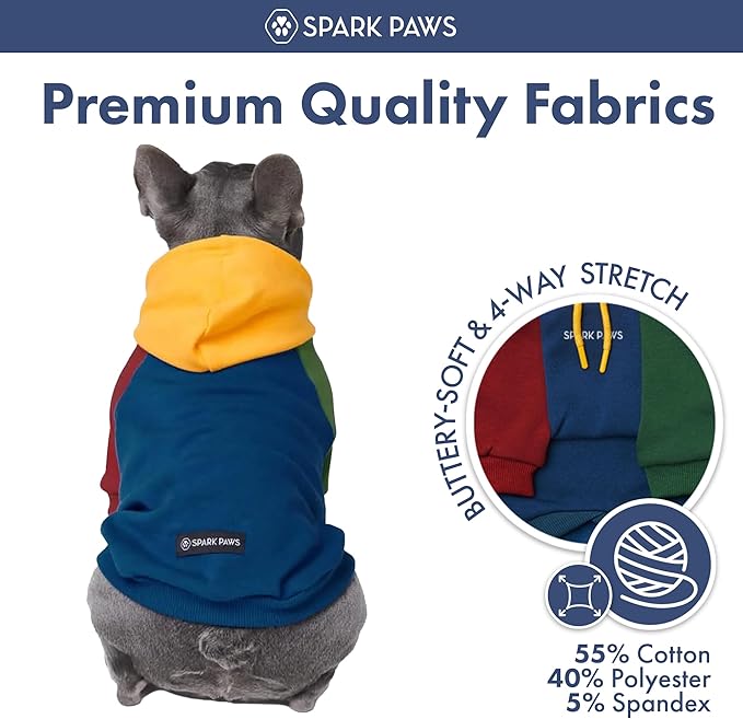 Spark Paws Dog Hoodie – Premium Dog Sweater for Small, Medium, and Large Dogs | Warm Outfits for French Bulldogs, Pitbull, Puppy, Winter Jacket Alternative - Primary Color Block - S