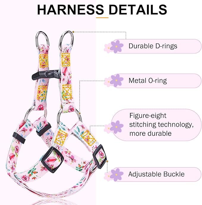 BEAUTYZOO No Pull Dog Harness and Leash Set - Adjustable Step-in Puppy Harness for Small Medium Large Dogs, Escape Proof Soft Nylon Vest with Double D Ring for Walking Running Training, Pink S