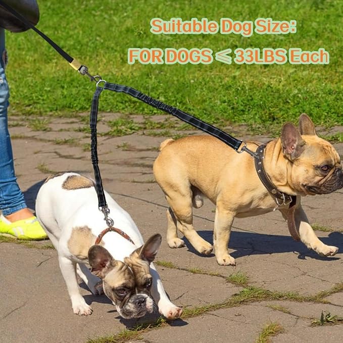 Double Dog Leash for Walking 2 Small Dogs (Up to 33 Lbs Each), Dual Retractable 9.8ft Extendable Strong Nylon Tape Pet Leash with Poop Bags, One-Handed Brake, Pause, Lock (Blue)