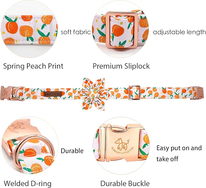 Elegant Peach Cute Pink Flower Dog Collar - Adjustable for X-Large Dogs