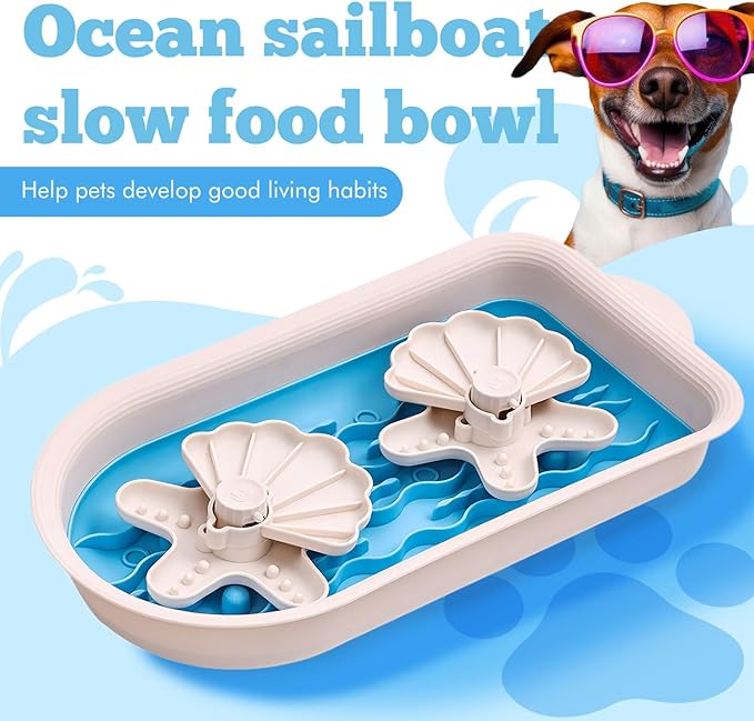Pet Puzzle Dispensing Slow Feeder Cat Puzzle Toys for IQ Training & Mental Enrichment, Interactive Toys for Small Medium Cats and Dog, Puppy Treat for Fun Feeding Toy (Blue Sail Boat Shape)