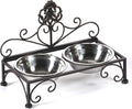 Elevated Dog Bowls for Small Dogs Metal Raised Dog Bowl Cat Dish Stand with Double Stainless Steel Pet Feeder for Food and Water Lifted Cats Bowls with Stand Elevated Pets Bowl Holder - Height 3.54"