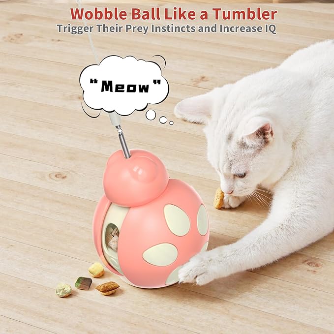 Cat Puzzle Toy for Indoor Cats - Ladybug Design with Treat Dispenser, Tumbler Ball & Detachable Wand Toy | Durable & Safe Interactive Pet Teaser Toy (Pink)