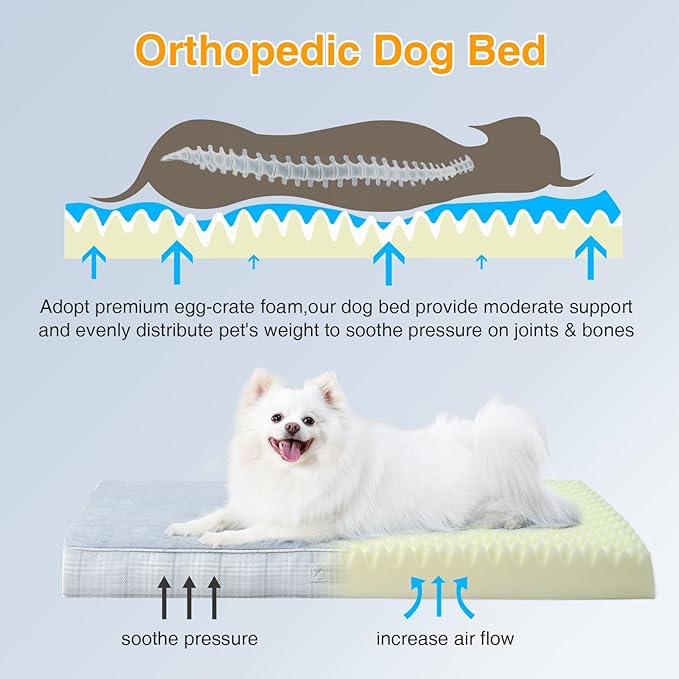 MIHIKK Washable Orthopedic Dog Bed for Medium Dogs, M Waterproof Pet Bed with Egg Crate Foam Strong Support, Machine Washable Cover & Anti-Slip Bottom & Durable Zipper 29x18(Gray)