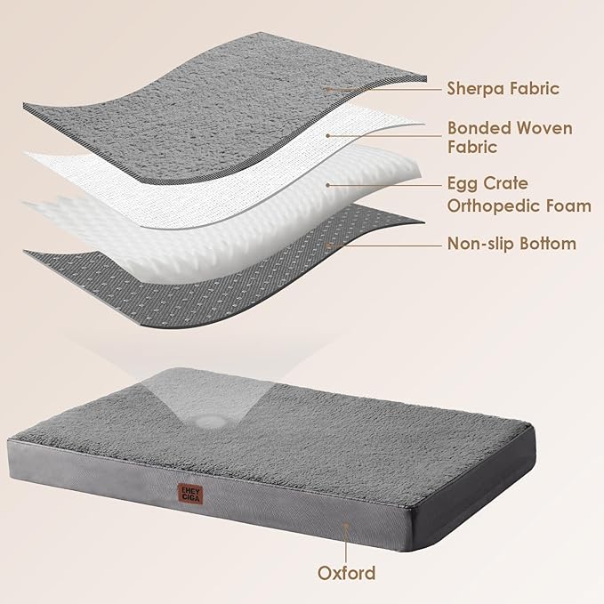 EHEYCIGA Orthopedic Foam Dog Bed, Medium, 30"L x 20"W x 3.5"Th, Light Grey