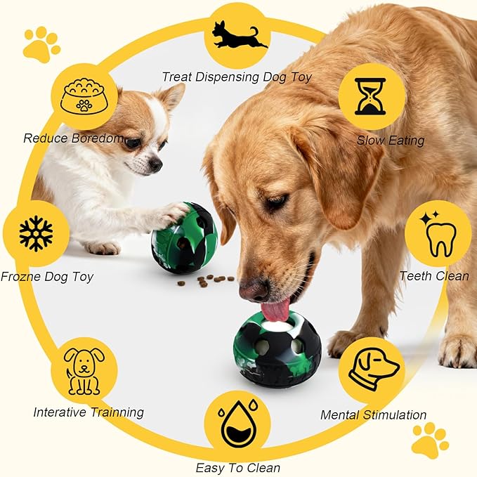 IFOYO Frozen Treat Dog Toy Ball for Small to Medium Dogs Silicone Enrichment Dog Toys to Keep Them Busy Reduce Anxiety Puzzle Treat Dispensing Dog Toy for Slow Food Training (Camouflage Green)
