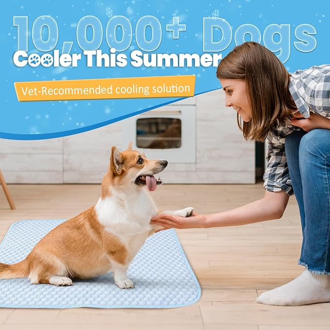 Mora Pets Dog Cooling Mat Breathable Cooling Pad for Dog Cats Washable Pet Cooling Mat for Indoor Outdoor Pets with Non-Slip Bottom 36 x 27 inch Light Blue Medium