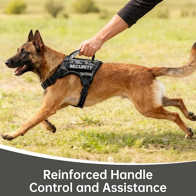 Tactical Dog Harness for Large Heavy Duty Dogs, No Pull Adjustable Reflective Service Camo Vest with Soft Handle