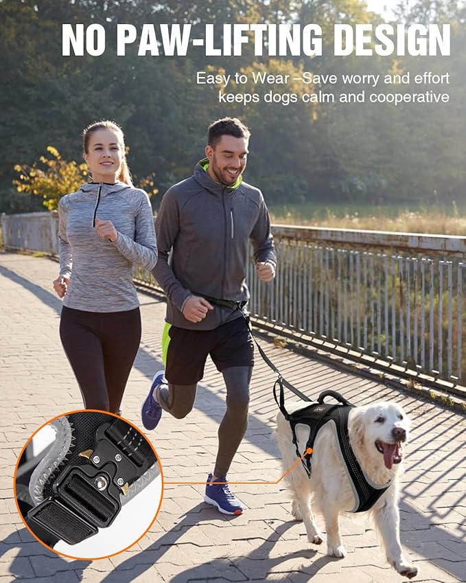 Dog Pulling Harness for Running, Skiing, Biking & Weight Pulling – Adjustable Sled Dog Harness with Leash & Waist Leash Attachment for Medium & Large Breeds (XL)