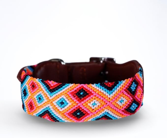 Eternia Premium Leather Dog Collar - Adjustable Handcrafted Collar for Small to Large Dogs (Pink/Orange, L)