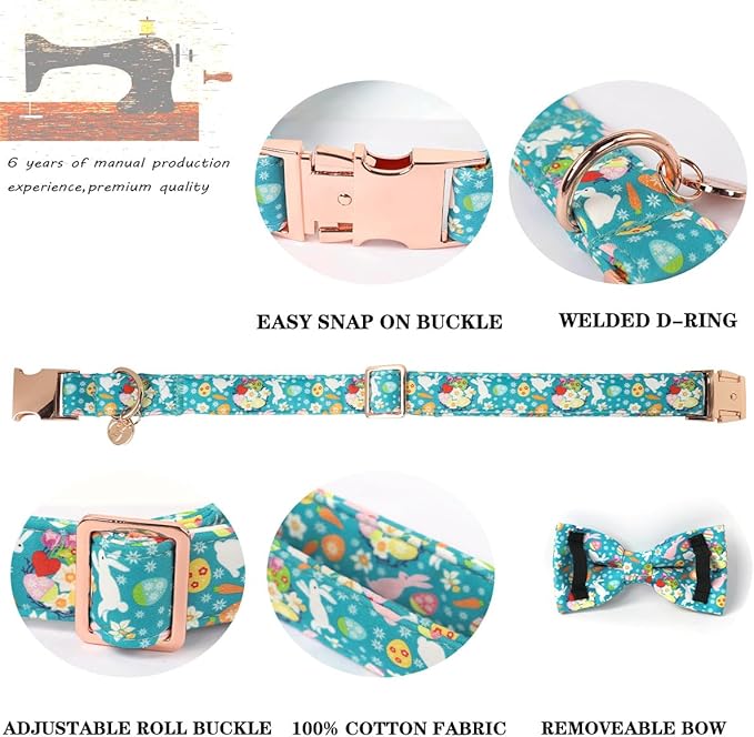 DOGWONG Easter Dog Bow Tie with Collar, Spring Holiday Bunny Eggs Dog Collar for Boys and Girls Large Medium Pets Puppies