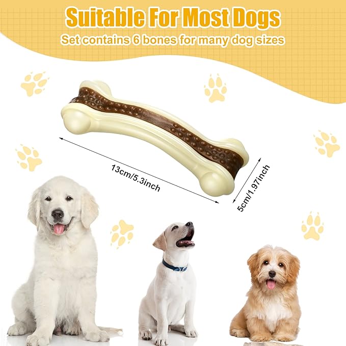 Sosation 6 Pcs Dog Toys for Aggressive Chewers Christmas Nylon Beef Flavor Bones Tough Puppy Teething Toys Puppy Chew Bones for Large Medium Small Breed Dogs Puppies(Medium)