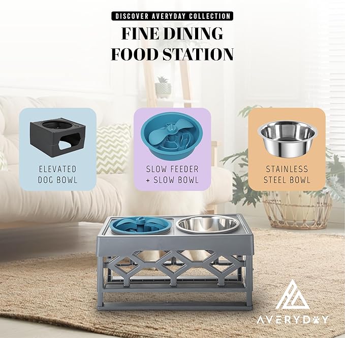 AVERYDAY Slow Feeder Dog Bowls for Medium Breed, 1.5 Cups Engagement Food Puzzle Bowl with Spinning Slow Feeder Insert, Non-Slip Base, Fits for Raised Stand, Hard Maze Design for Medium and Small Dogs