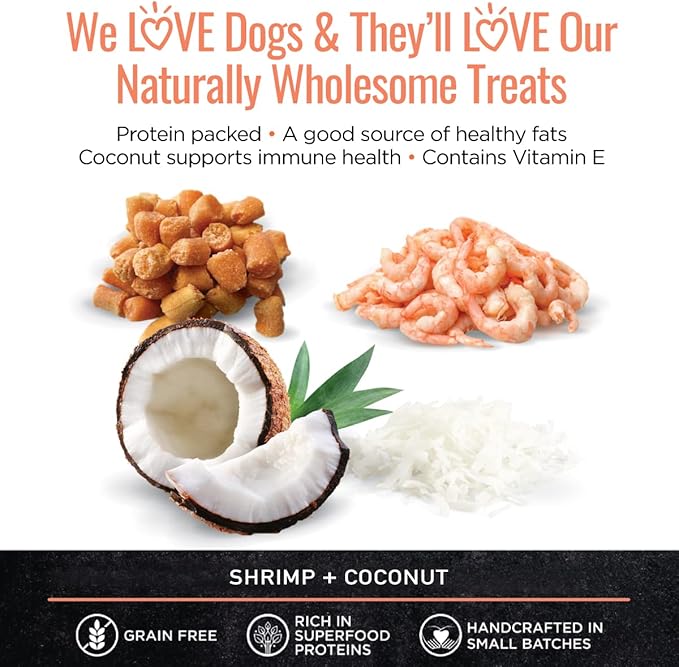 Smart Cookie All Natural Soft Dog Treats - Shrimp & Coconut - Healthy Dog Treats for Allergies, Sensitive Stomachs - Chewy, Grain Free, Human-Grade, Made in The USA - 5oz Bag, 1 Pack