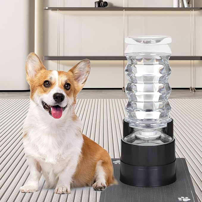 RIZZARI Large Water Dispenser for Dogs: 8L Raised Black Auto-Refill Stainless Steel Waterer - Easy Cleaning - Leak-Resistant - for Senior Dogs with Joint Spine Pain - Garage Garden Use