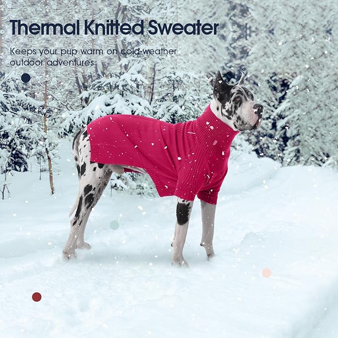 IECOii Dog Sweaters for Medium Dogs Girl Boy,Holiday Knit Doggy Sweatshirt with Sleeve,Turtleneck Thick Warm Dog Sweaters for Winter,Pullover Knitwear for French Bulldog,Boston Terrier (Rose red, L)