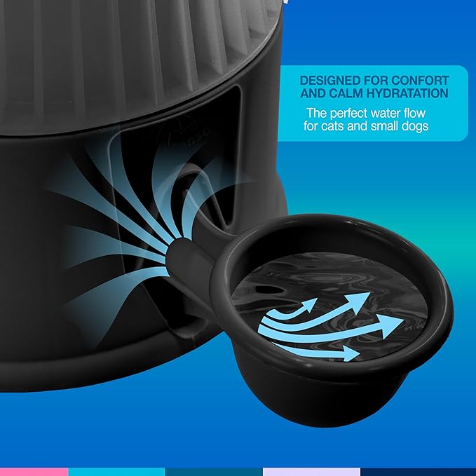 No Spill Pet Water Dispenser for Dogs and Cats, 67.6oz Gravity-Fed Water Bowl with Slow Drinking Design to Prevent Wet Fur, BPA-Free Polypropylene, Vida Mansa (Clear Black)