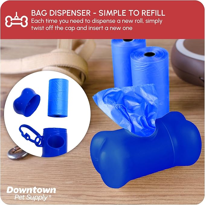 Downtown Pet Supply Poop Bags for Dogs with Dispenser, 500 Count - Leak-Proof Dog Waste Bags and Bone-Shaped Dog Poop Bags Holder for Leash - Rainbow of Colors, 12.5" x 8.5"