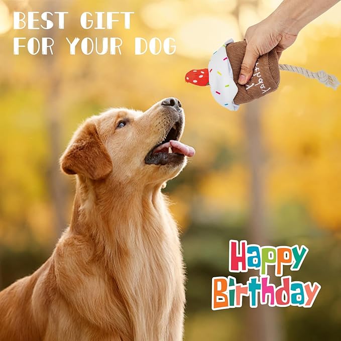 Dog Birthday Toys - Dog Birthday Cake Toy, Strawberry Plush Squeaky Cake Dog Toy, Gift for Puppy