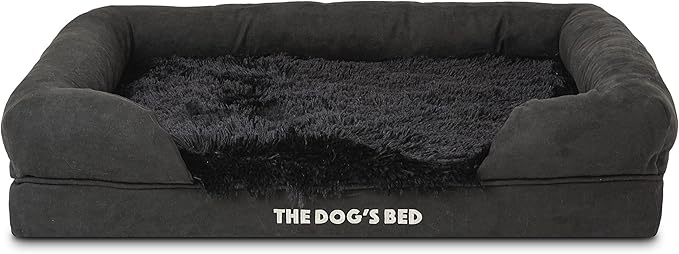 The Dog’s Bed Orthopedic Memory Foam Dog Bed with Bolsters, Fur Fabric, Black Fur, Medium