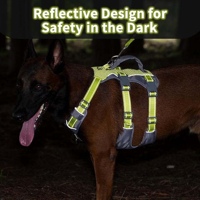 Huntboo Reflective Dog Harness with Handle, Escape Proof, No Slip, Breathable, Lightweight, Adjustable Lift Harness for Small, Medium, and Large Dogs Walking, Training,and Running Gear(Bright Green,L)
