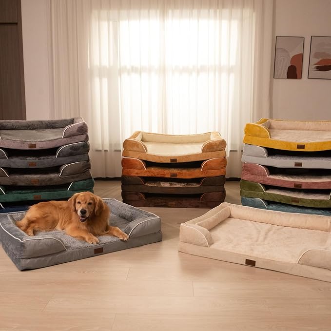 Comfort Expression Orthopedic Dog Bed for Large Dogs 36x27 Inch, Waterproof Supportive Egg Crate Foam Large Pet Bed with Removable Bolster, Dog Couch with Washable Cover & Non-Slip Bottom, Washed Blue