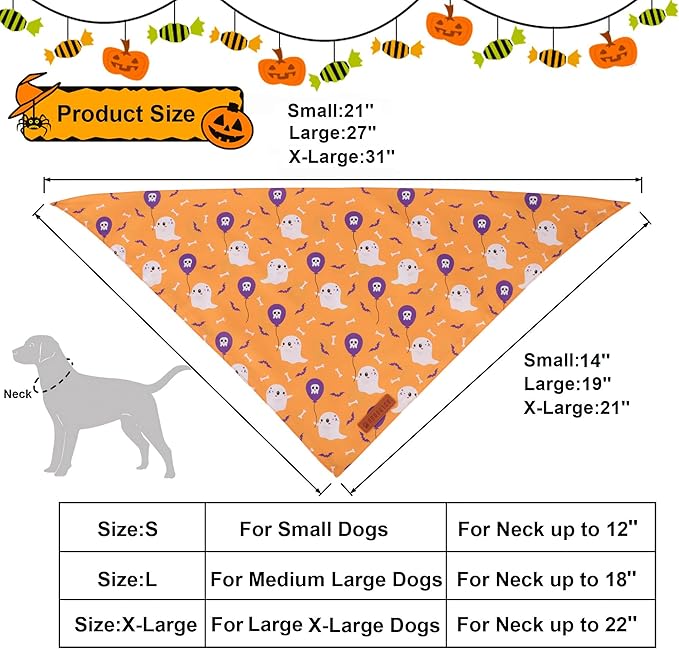 ADOGGYGO Halloween Dog Bandanas, Ghost Pumpkin Dinosaur Pet Scarf, Multi Size, Halloween Bandanas Costumes for Small Dogs (Small)