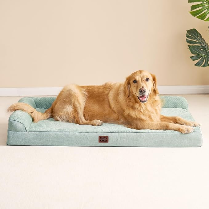 EHEYCIGA Extra Large Dog Bed Othorpedic, Memory Foam XL Dog Bed with Washable Removable Cover, Waterproof Pet Sofa Couch XLarge Size Dogs with Nonskid Bottom, 44x32x6.5, Greyish Green