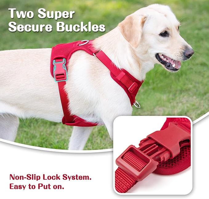 No Pull Dog Harness for Small Medium Large Dogs - Adjustable 2 Layer Mesh Dog Vest with Dual Clip, Escape Proof, Quick Release, Lightweight Breathable Mesh for Walking Hiking (Burgundy Red,L)