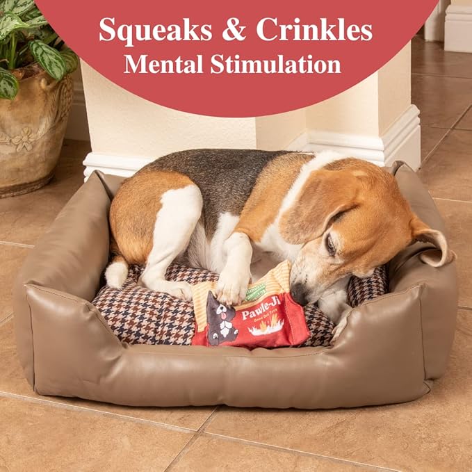 DesiPups Indian Desi Dog Plush Chew Toy | 2-in-1 Design with Squeaker and Crinkle for Small, Medium and Large Dogs, Machine Washable Cookie Biscuit Treat