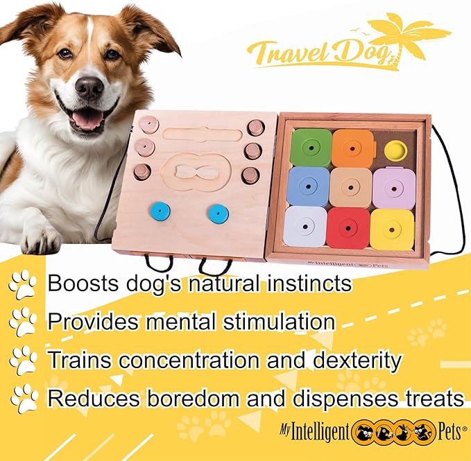 Travel Dog - Portable 2-in-1 Interactive Puzzle Toy and Brain Game for Dogs, Ideal for Mental Stimulation, Dexterity Training and On-The-Go Entertainment