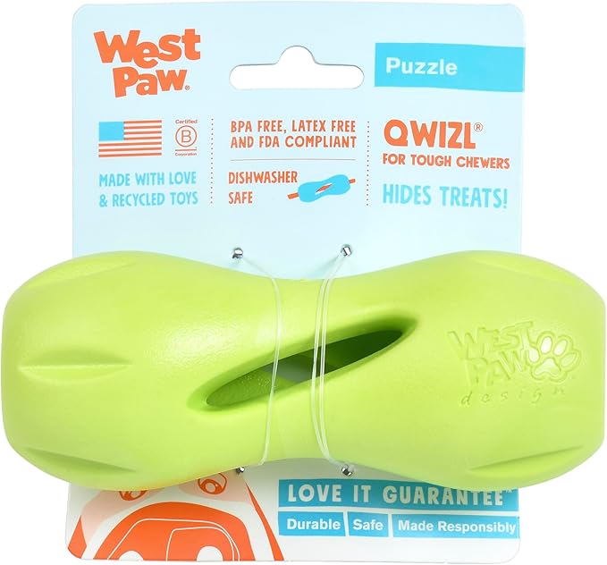 West Paw Zogoflex Qwizl Interactive Treat Dispensing Dog Puzzle Treat Toy for Dogs, Granny Smith, Small