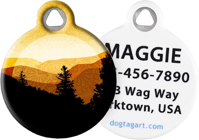Dog Tag Art Nature and Outdoors Custom Pet ID Tag for Dogs and Cats, Personalized Dog Tag with Customized Identification, Golden Mountains, Small (7/8" Diameter)