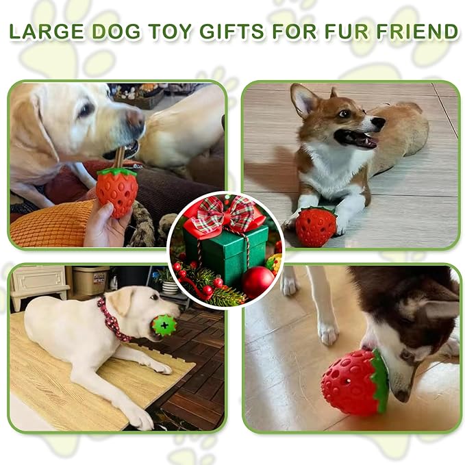 Strawberry Dog Puzzle Toy, Interactive Dog Toys for Small Medium Large Breed, Treat Dispensing Dog Toys, Pet Chew Toys for Moderate Chewers, Dogs Birthday Gifts (Red)