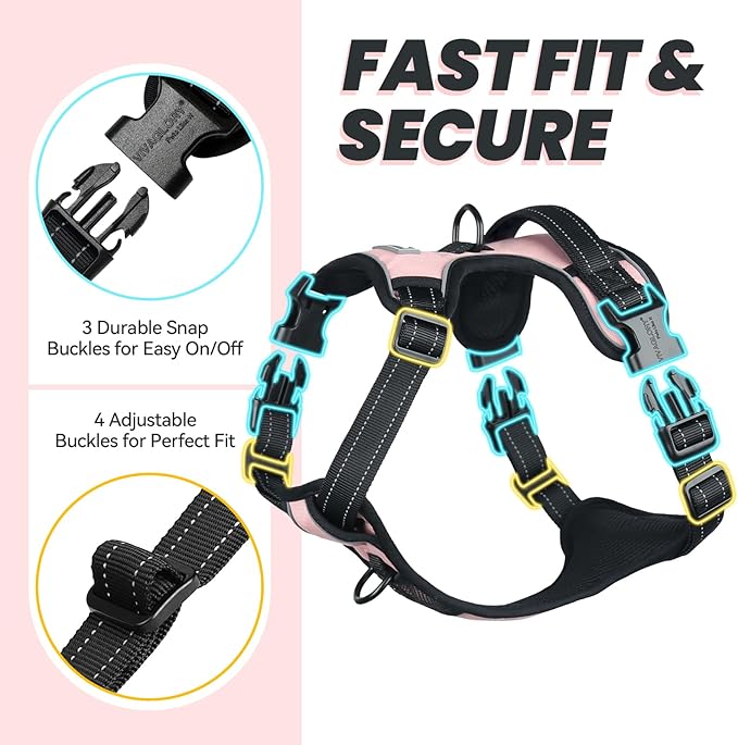 VIVAGLORY Dog Harness Easewalk No Pull Dog Harness with Handle Front Clip & Back Clip for Training Walking Lifting, No Pull Adjustable Easy On Padded Comfortable for Pet, S, Sakura Pink - Plain