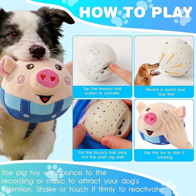 Interactive Dog Toys, 2026 New Active Moving Pet Plush Toy, Rechargeable Squeaky Dog Ball Toy with Talking Sound, Washable Bouncing Piggy Toy for Dogs Puppies (Red)