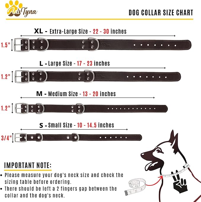 ADITYNA Heavy Duty Black Leather Dog Collar - Soft and Strong Medium Dog Collar for Walking, Training, Hiking, and Running (Medium: Fit 13" - 20" Neck, Black)