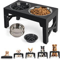 PAWISE Elevated Dog Bowls, Raised Dog Bowl with Slow Feeder Bowl & Stainless Steel Bowls, 5 Heights Adjustable Dog Feeding Bowl Stand for Small Medium Large Dogs, Food Dishes with Non-Slip Feet