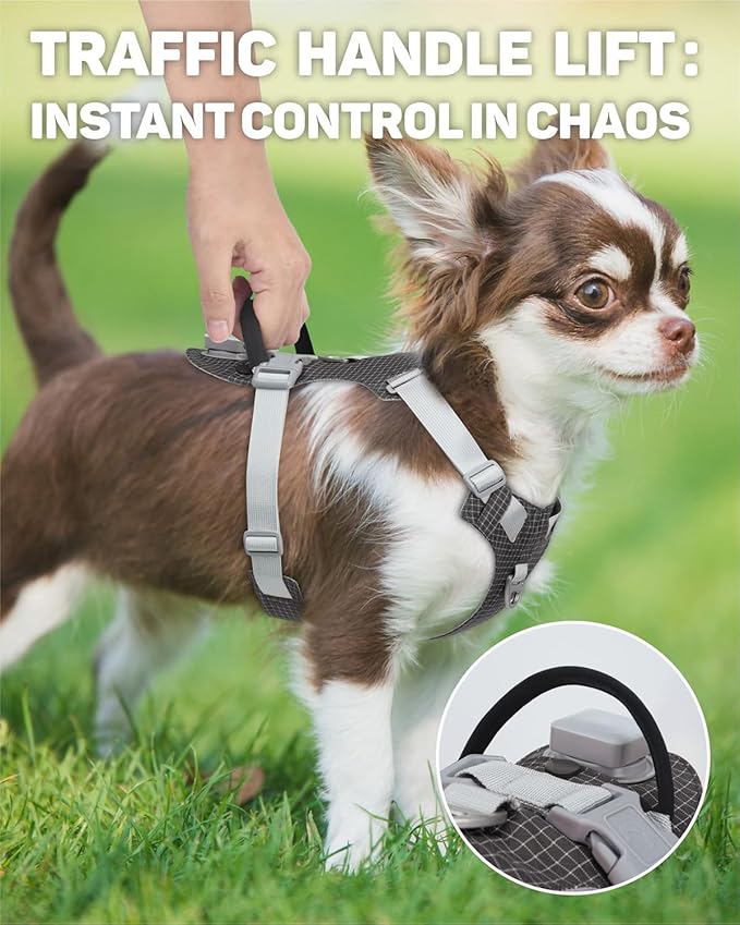 TagME No Pull Dog Harness with 2 Leash Clips,Lightweight & Visible for All-Day Walking, No Choke Pet Vest Includes AirTag Holder for Puppy,Black