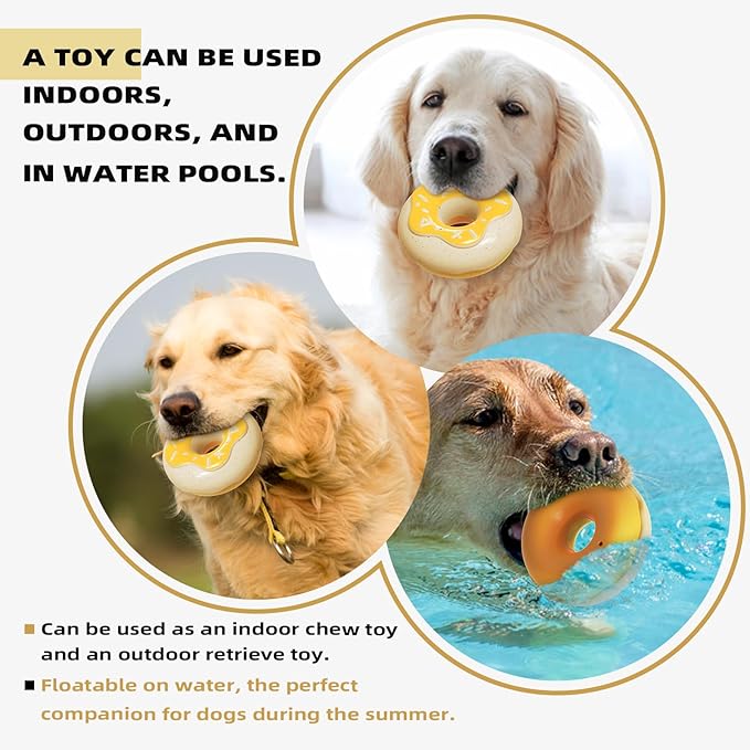 Squeaky Donut Dog Toy for Aggressive Chewers，Doughnut Shaped Dog Chewing Toy with a Creamy Aroma，for Aggressive Chewers Medium Large Breed，Indoor and Outdoor Toys for Dogs (Yellow)