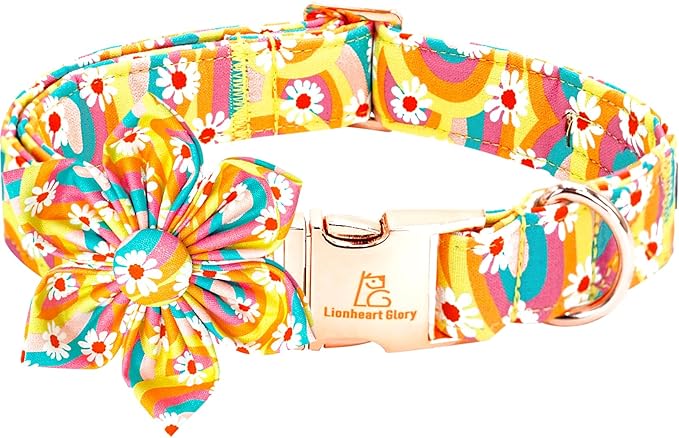 Lionheart glory Dog Collar with Flower, Sunflower Pattern Pet Collar Durable Cute Dog Flower Collars Summer Spring Female Pet Gift Adjustable Dog Collar for Large Dogs
